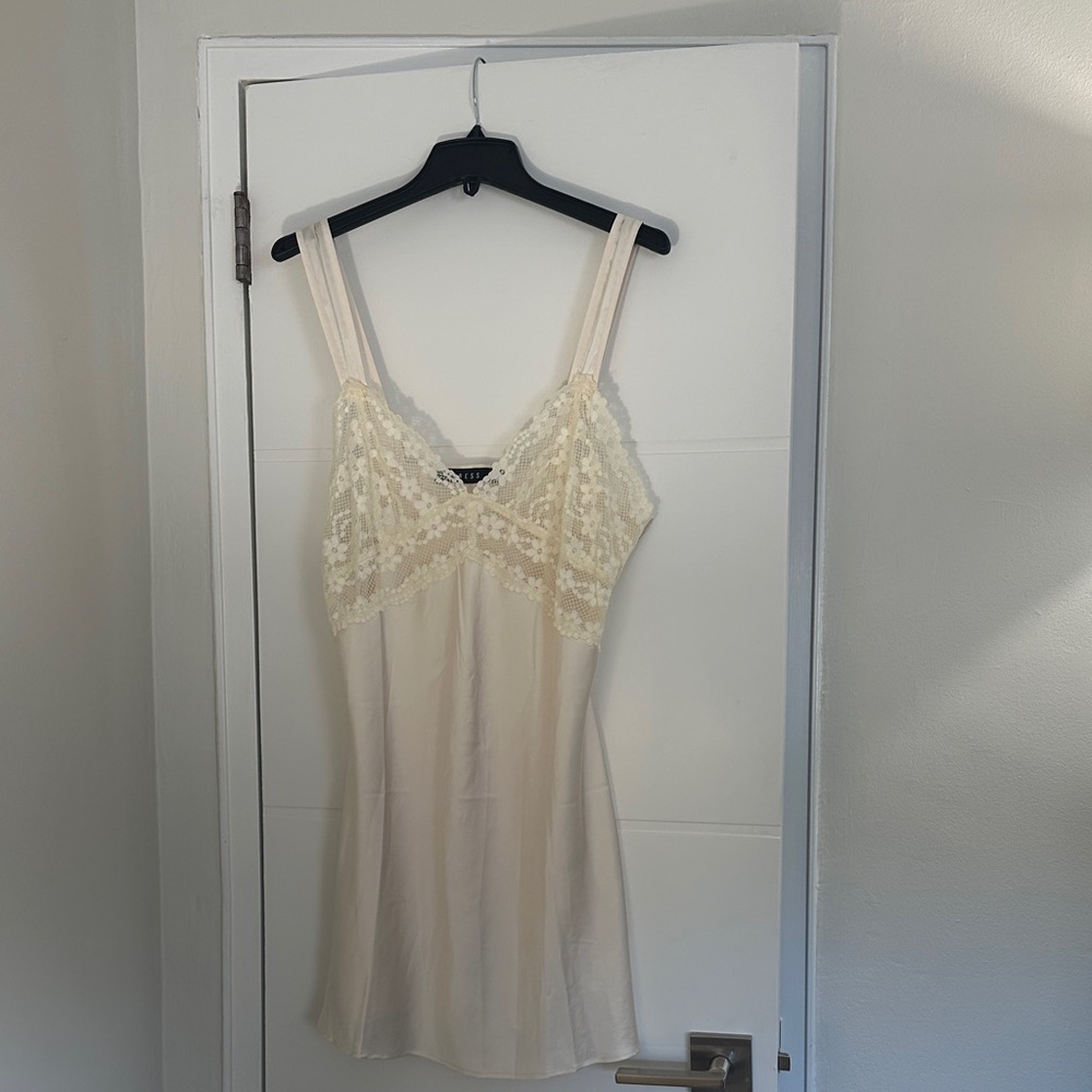 Lioness Cream Satin Lace Slip Dress